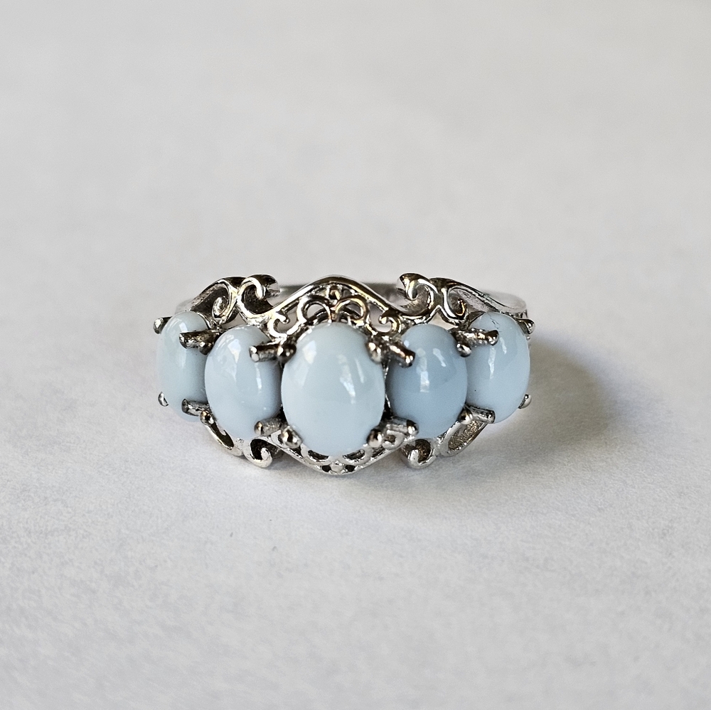 Vintage Genuine Larimar Platinum/925 Ring Sz 9.